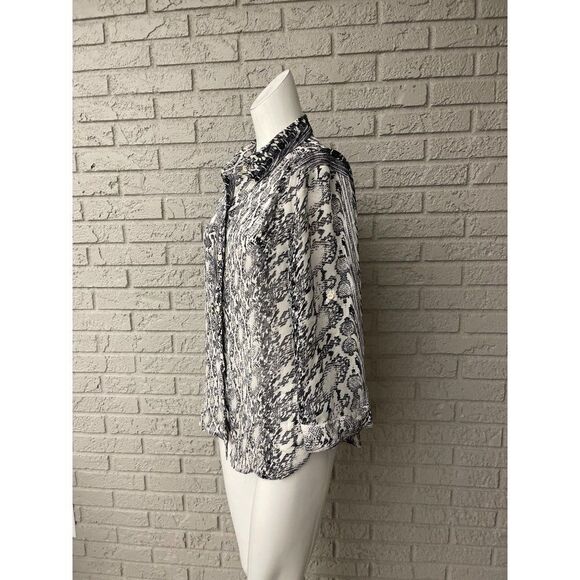 A.N.A A New Approach Animal Print Button Down Shirt With Roll Tab Sleeves Size L - Picture 3 of 10